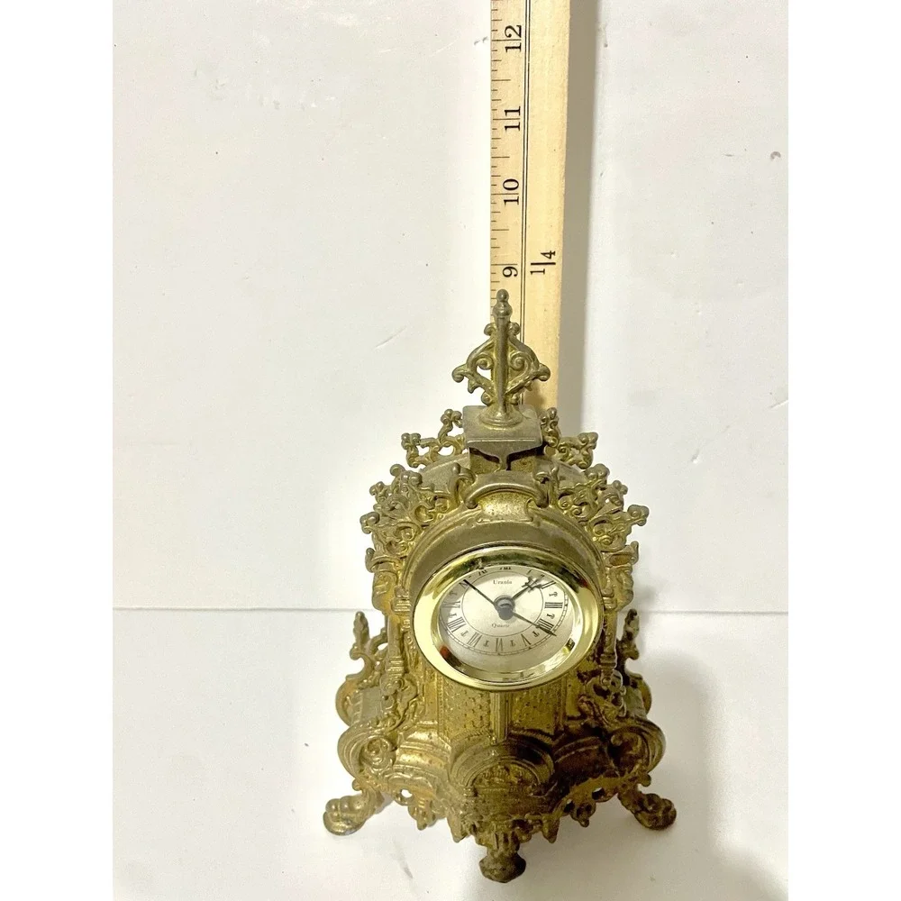 Vtg Uranio Quartz Germany Movement Brass Mantel Clock Works